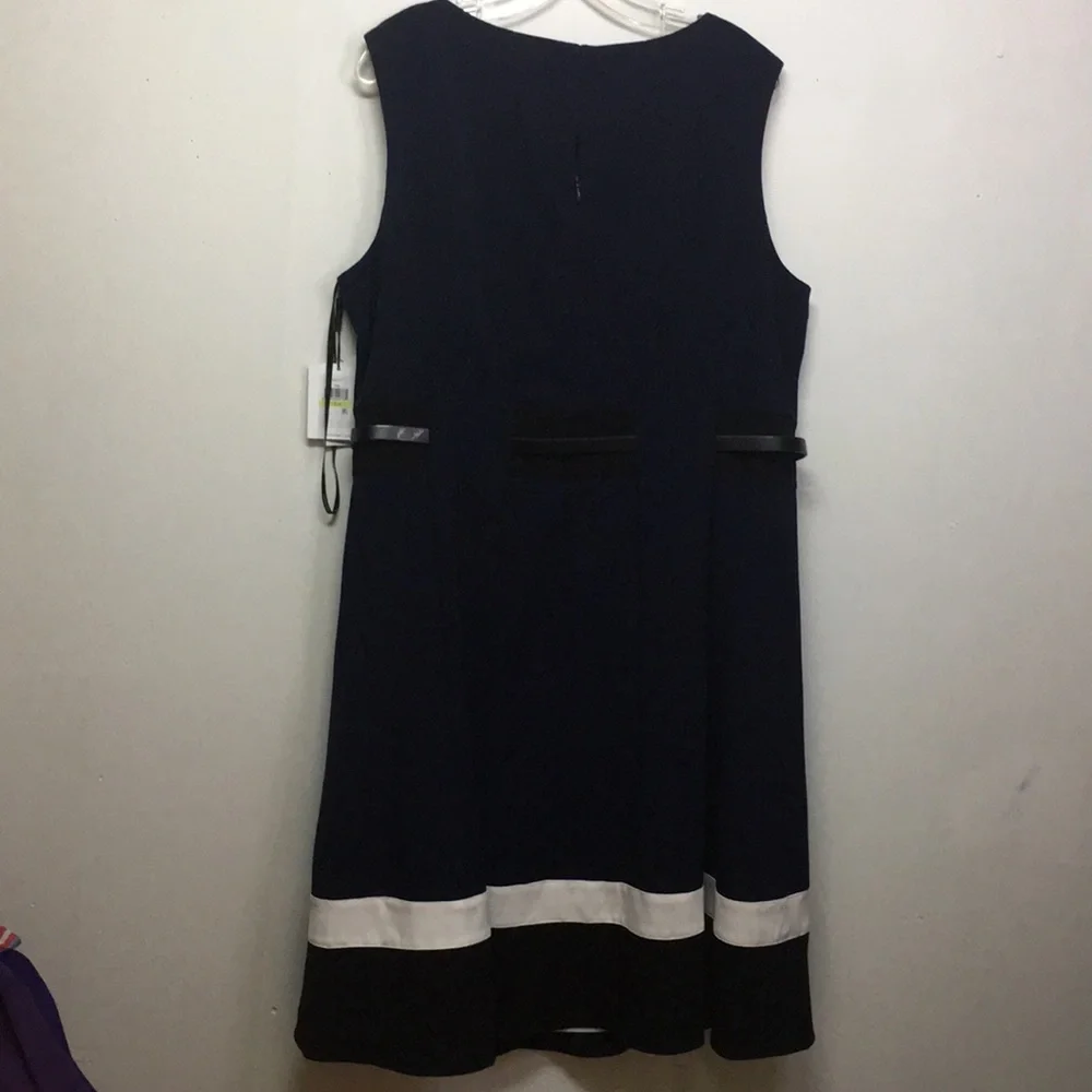 NWT Calvin Klein Woman Belted Navy Blue Fit&Flare Dress: Size 18W - Picture 9 of 13